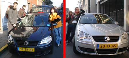 Posado absurdo con los coches de los cachos-carne que me llevaron.